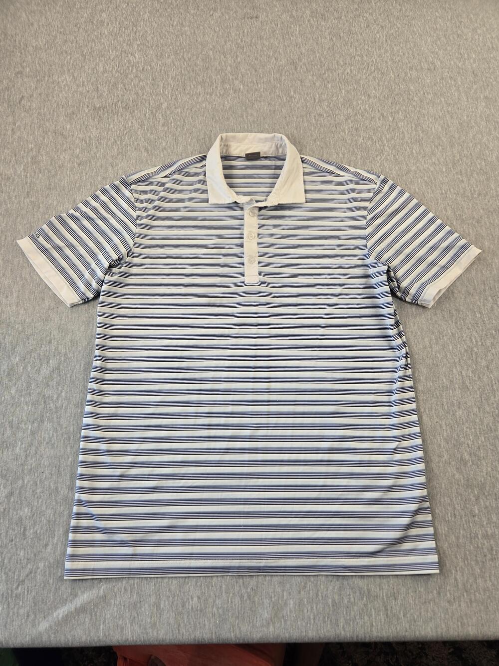 PING Polo Shirt Mens Large Blue White Striped SensorCool Golf Performance Logo